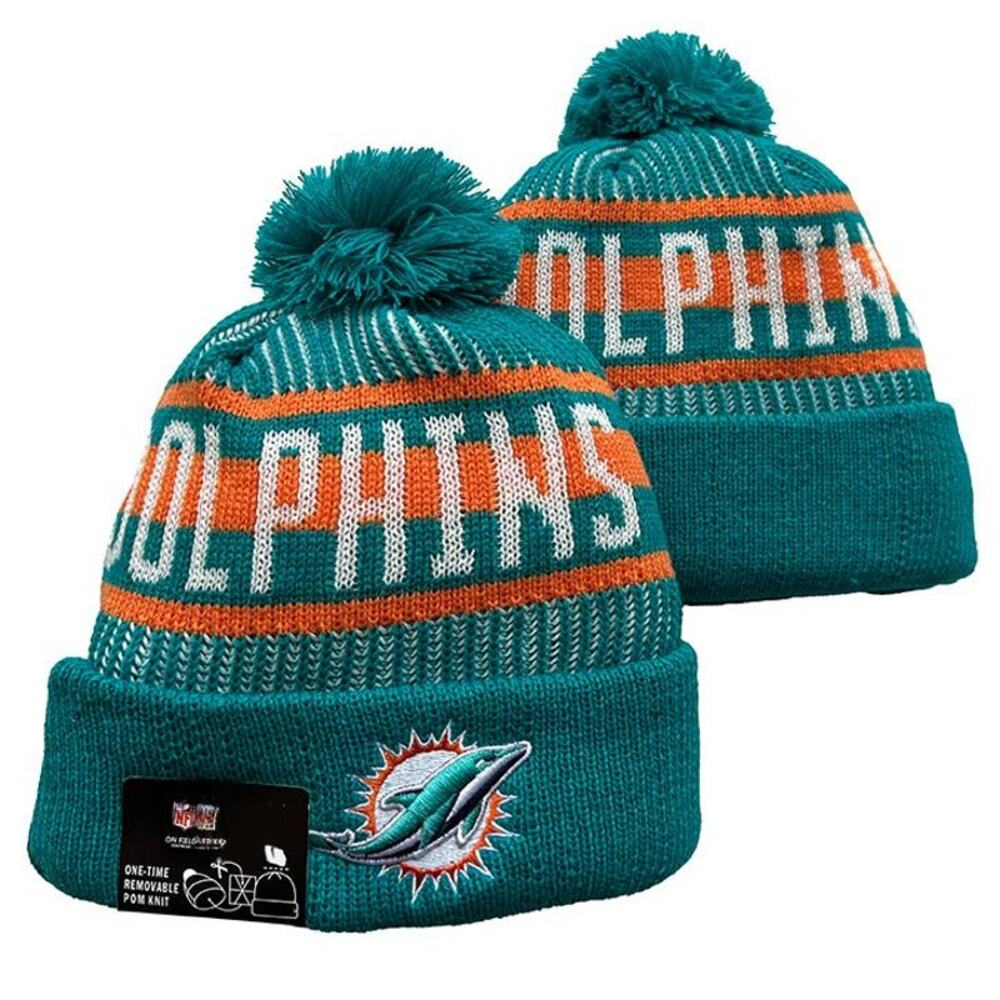 NWT Miami Dolphins Sports Knit Pom Beanie Fleece‎ Lining OSFA Unisex